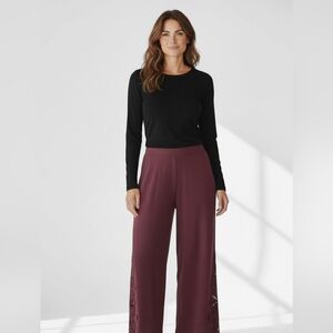 Chico's Burgundy Wide Leg Pants with Cut-Out Details